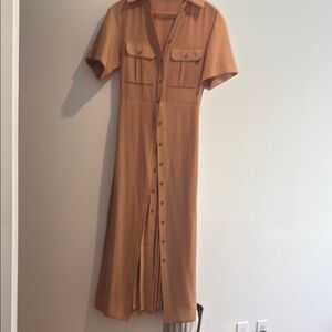 A.L.C. Brown Midi Dress with Notched Collar and Short Sleeves